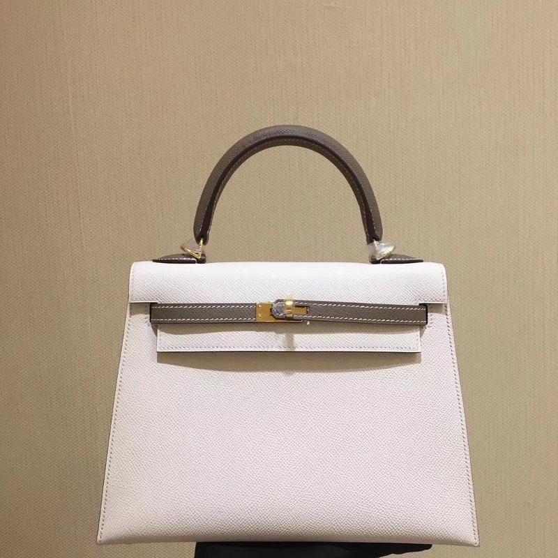 Hermes Kelly 25EP Colored Milk Shake White Elephant Grey Gold Button